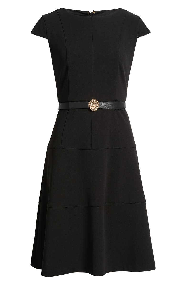 Anne Klein Heritage Belted Scuba Crepe Dress, Main, color, Anne Black