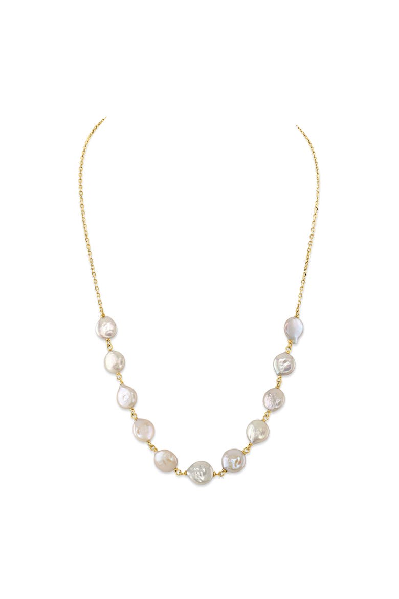 White Freshwater Cultured Coin Pearl Emery Necklace for Women, Main, color, Yellow Gold Fill