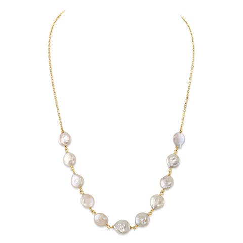 White Freshwater Cultured Coin Pearl Emery Necklace for Women