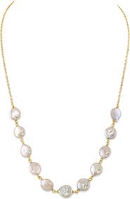 The Pearl Source White Freshwater Cultured Coin Pearl Emery Necklace for Women