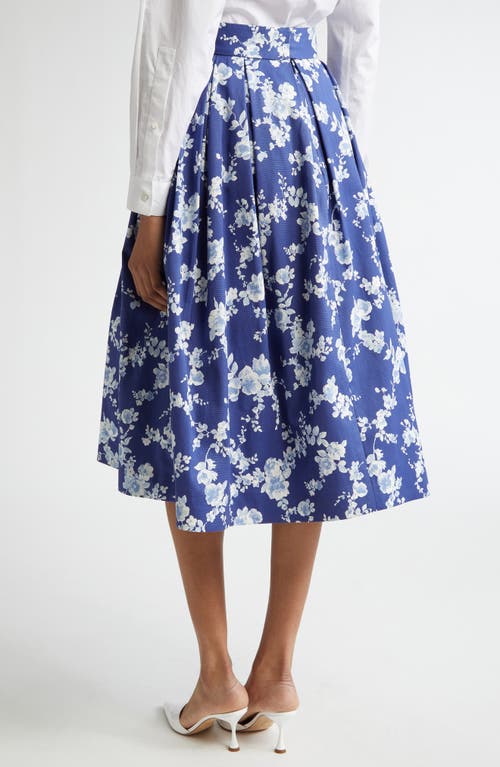 Shop Carolina Herrera Floral Print Pleated Faille Midi Skirt