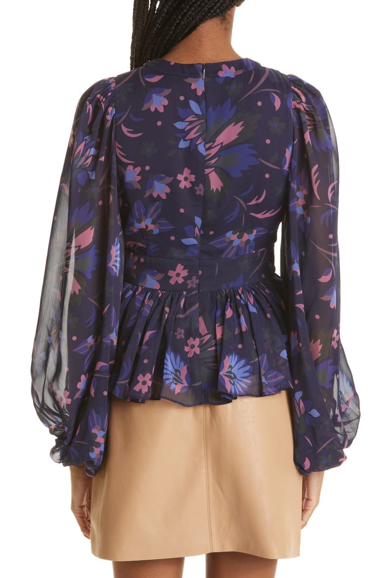 Stephanie Floral Print Keyhole Detail Blouse, Alternate, color, NAVY