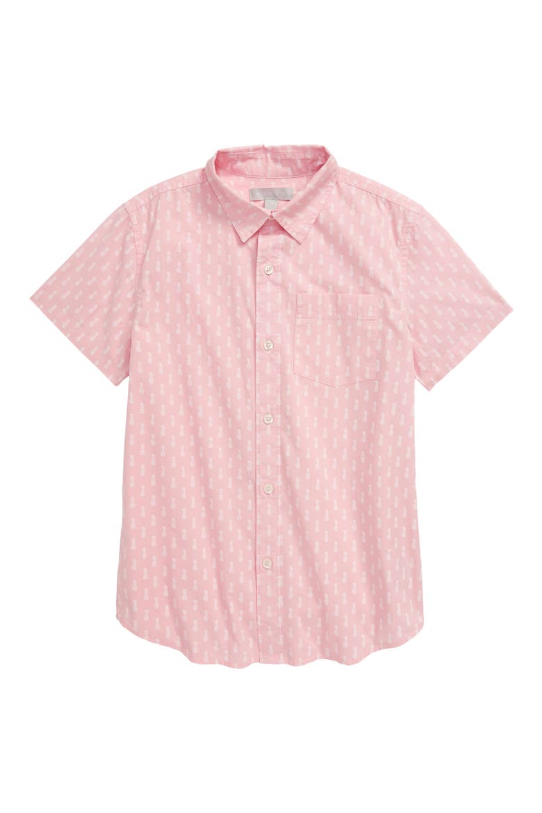 Cotton Poplin Button-Up Shirt, Main, color, PINK CORAL- WHITE PINEAPPLES