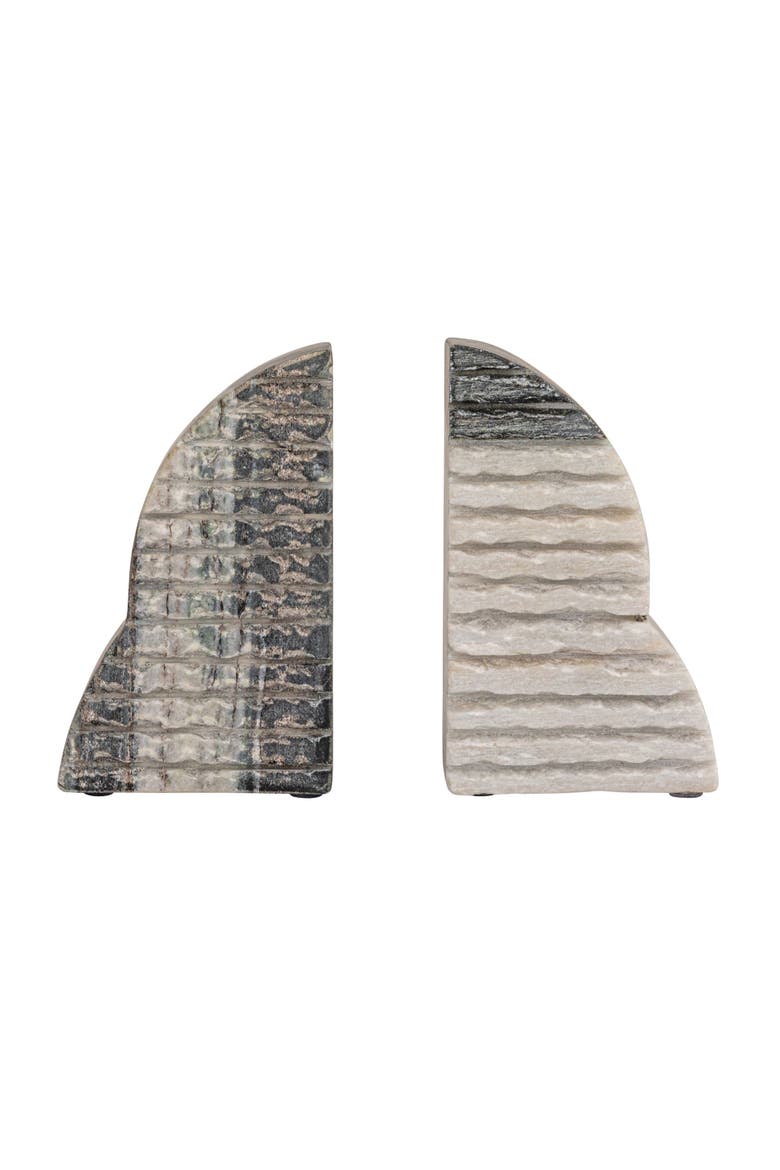 Black Mélange Carved Marble Bookends, Black, Alternate, color, Black