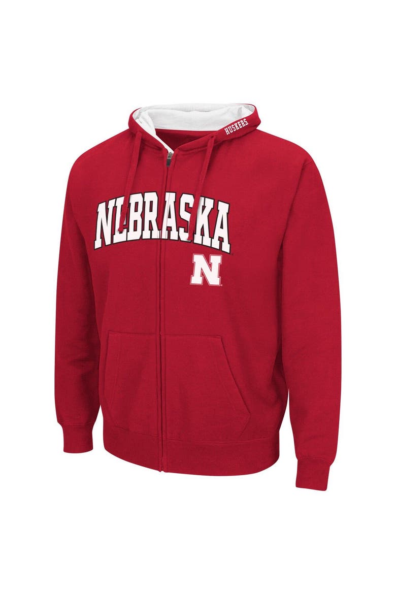 Men's Colosseum  Scarlet Nebraska Huskers Arch & Logo 3.0 Full-Zip Hoodie, Alternate, color, Scarlet