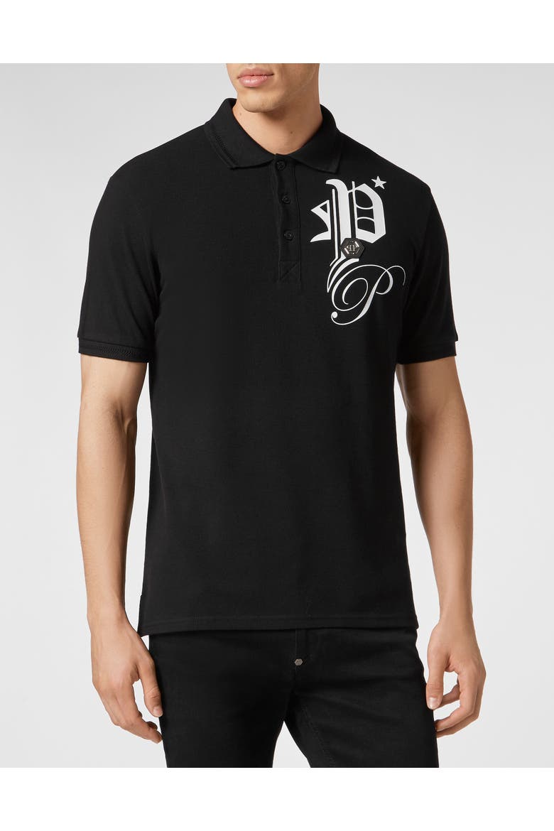 Polo Shirt Ss Gothic Plein Pp Hexagon Men, Main, color, black