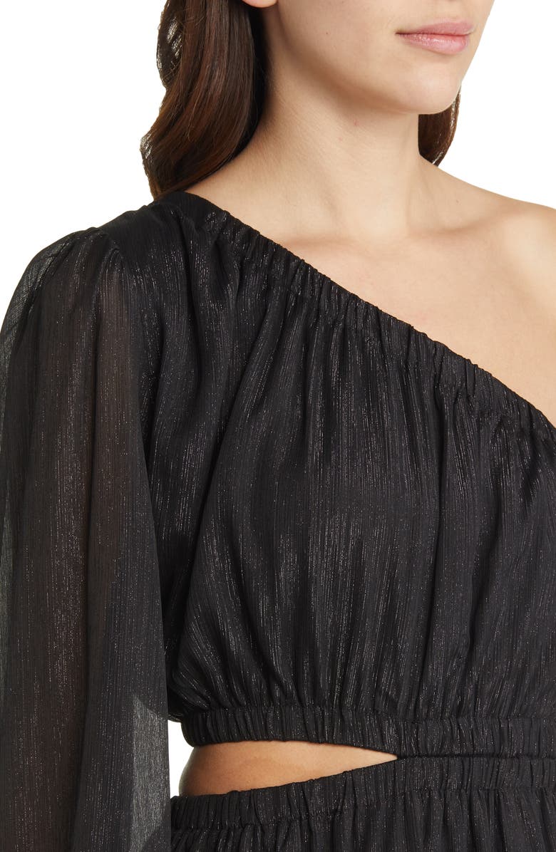 MOON RIVER One-Shoulder Cutout Midi Dress, Alternate, color, Black