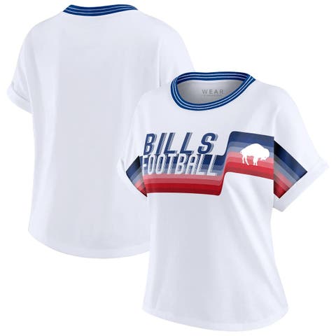 Women's WEAR by Erin Andrews White Buffalo Bills Cropped Center Stripe Dolman T-Shirt