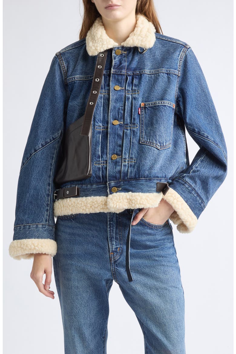 Levi's® Denim Jacket with Leather & Faux Shearling Trim, Main, color, BLUE