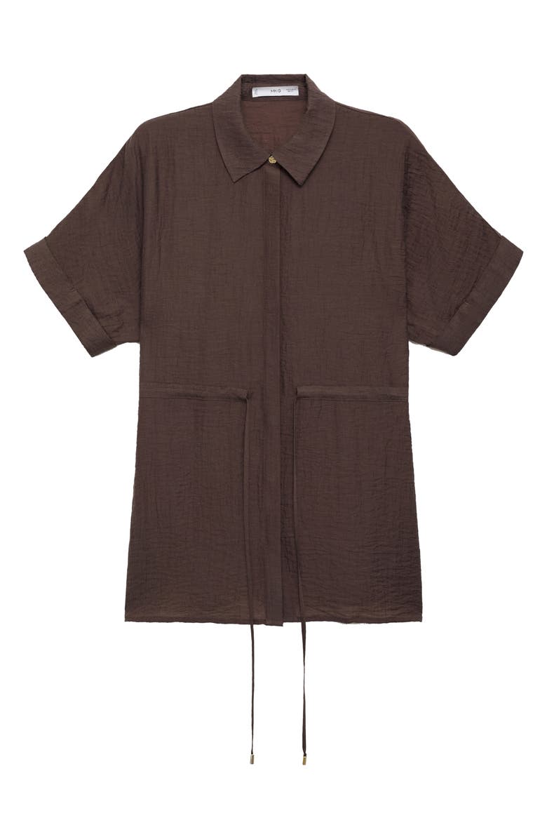 MANGO Short Sleeve Lyocell Blend Button-Up with Adjustable Drawstring Waist, Main, color, Chocolate