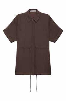 MANGO Short Sleeve Lyocell Blend Button-Up with Adjustable Drawstring Waist