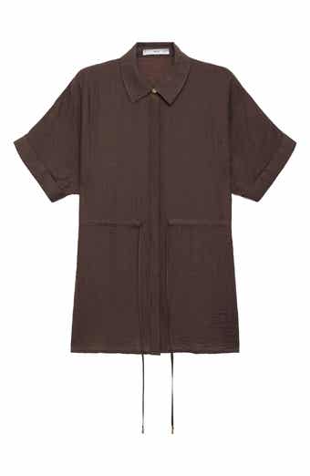 MANGO Short Sleeve Lyocell Blend Button-Up with Adjustable Drawstring Waist