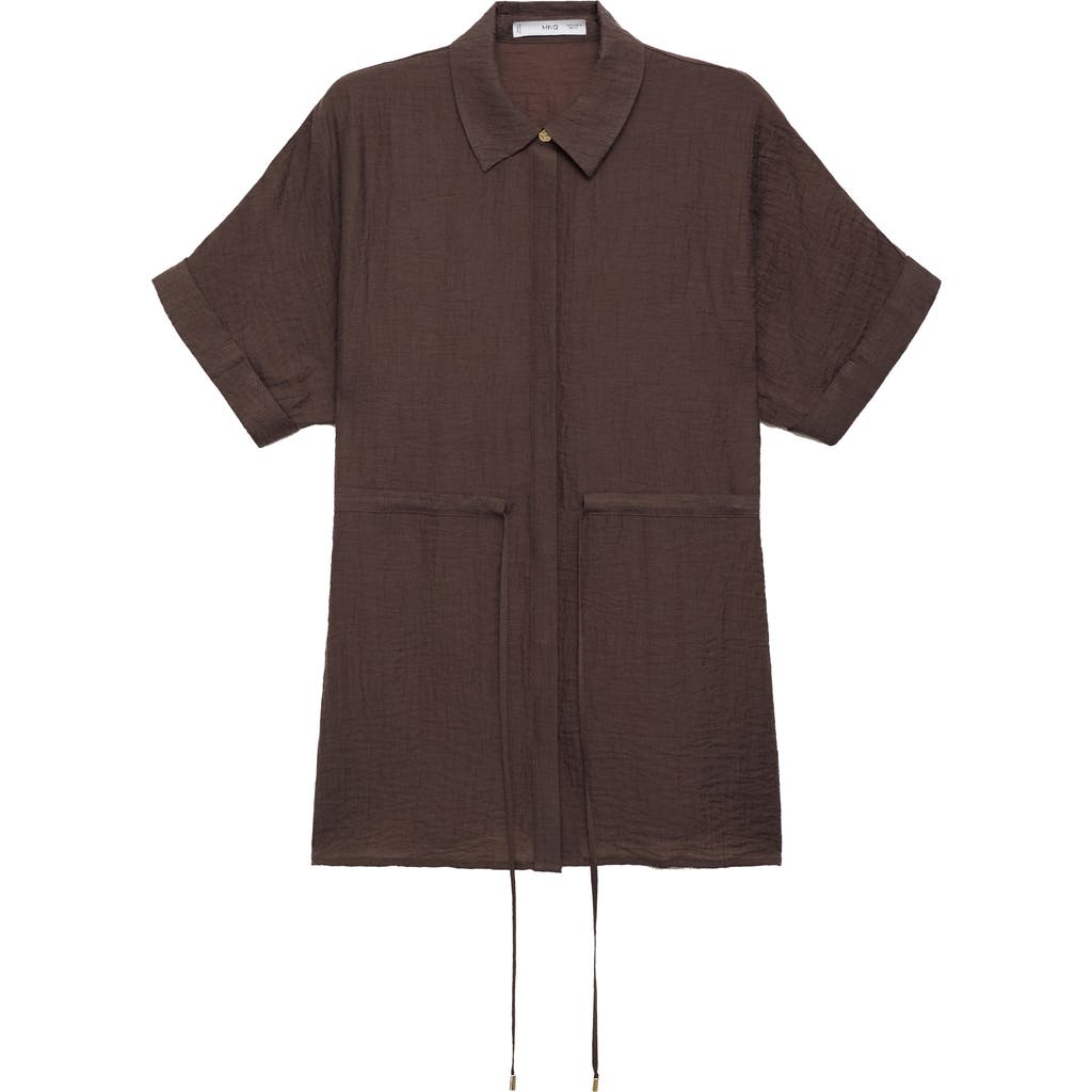 Mango Short Sleeve Lyocell Blend Button-up With Adjustable Drawstring Waist In Brown