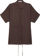 MANGO Short Sleeve Lyocell Blend Button-Up with Adjustable Drawstring Waist