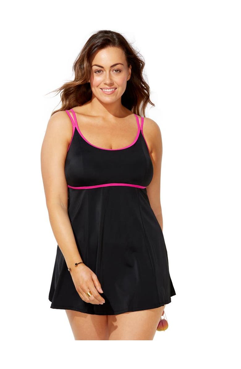 Swimsuits for All Lingerie Strap Swimdress, Main, color, Black Pink