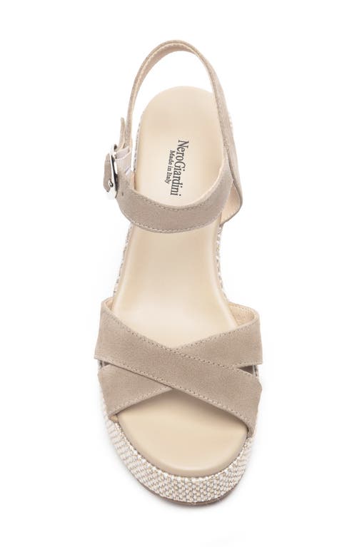 Nerogiardini Suede Criss-cross Strap Woven Platform Sandals In Taupe
