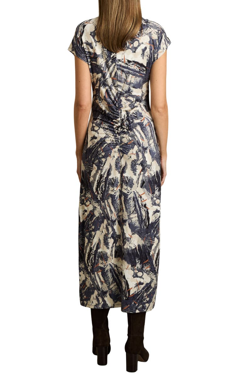 Reiss Lennia Cap Sleeve Ruched Jersey Midi Dress, Alternate, color, Navy/ Neutral