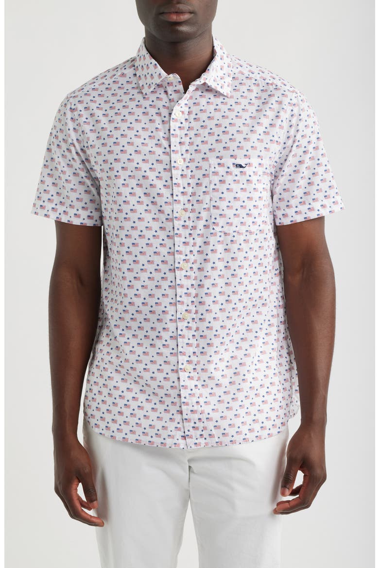 Flags & Stars Cotton Button-Up Shirt, Main, color, WHITE CAP