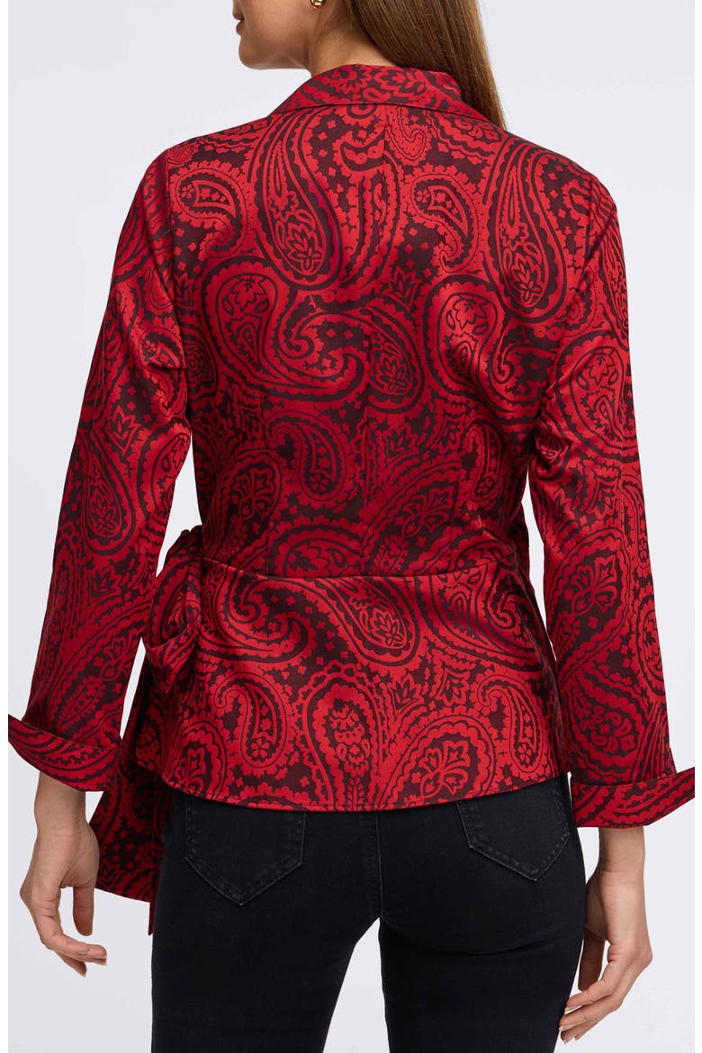 Saline Paisley Jacquard Wrap Top, Alternate, color, BLACK/ RED