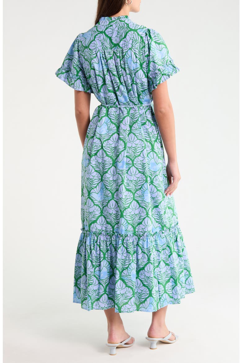 Alna Floral Ruffle Trim Button-Up Midi Dress, Alternate, color, EMERALD-BLUE