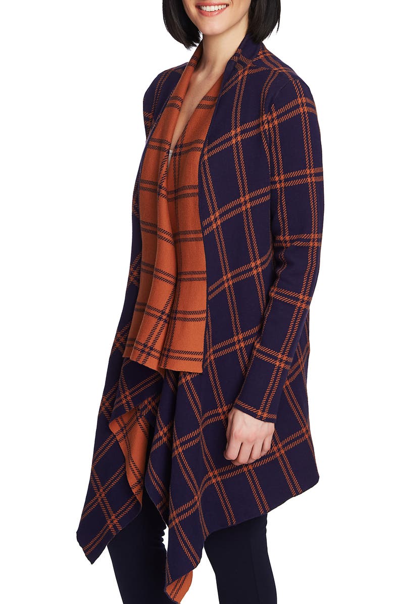 Chaus Plaid Long Double Knit Cardigan, Alternate, color,