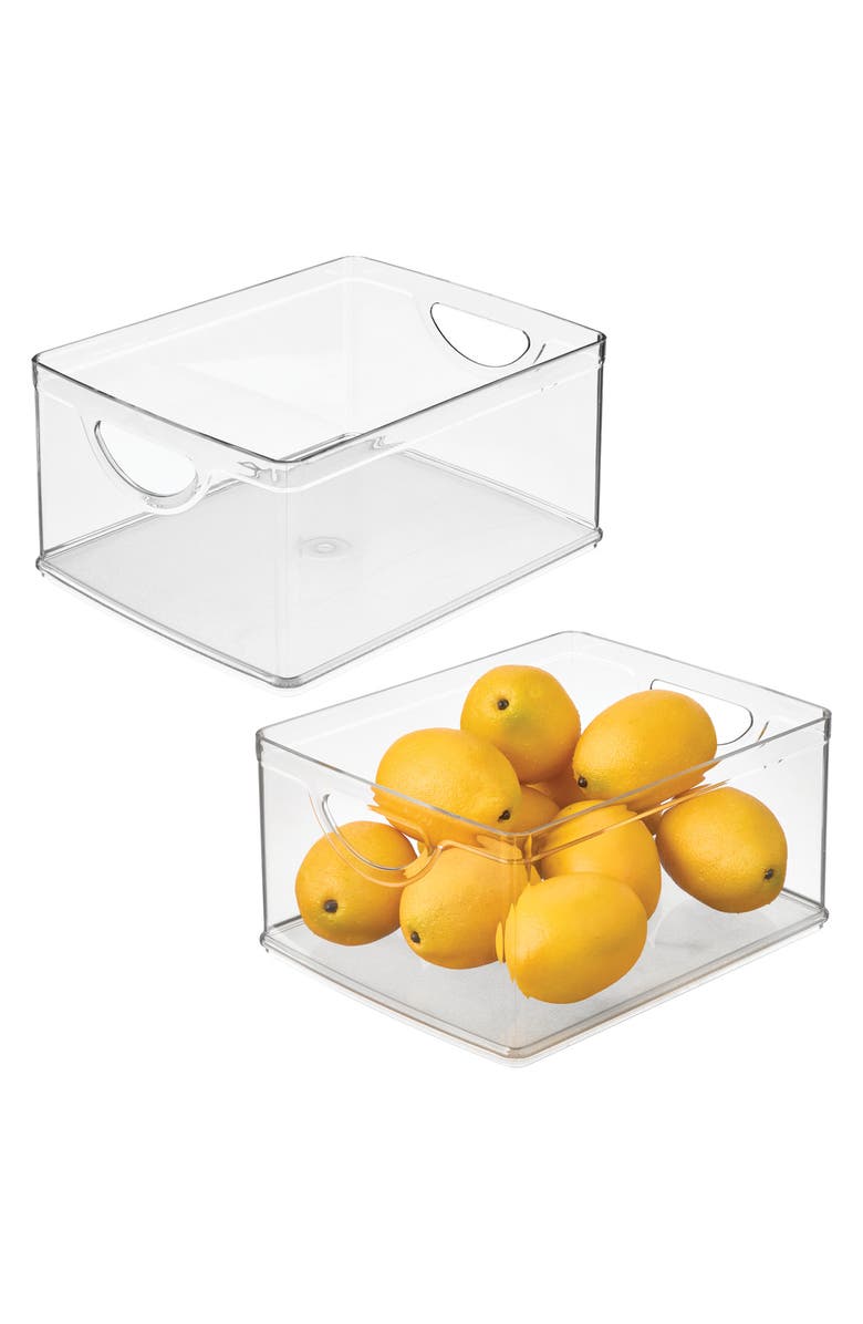 iDesign Stackable Pantry Storage Bin for Cabinets or Fridge, Set of 2, Clear, Made in USA, Main, color,
