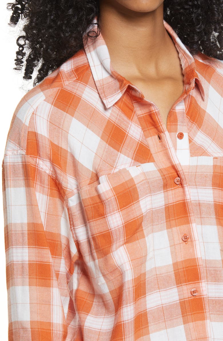 BP. High/Low Plaid Button-Up Shirt, Alternate, color,