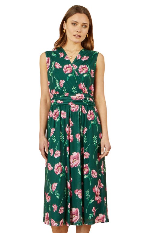 Yumi Mesh Stretch Midi Dress With Pockets In Green