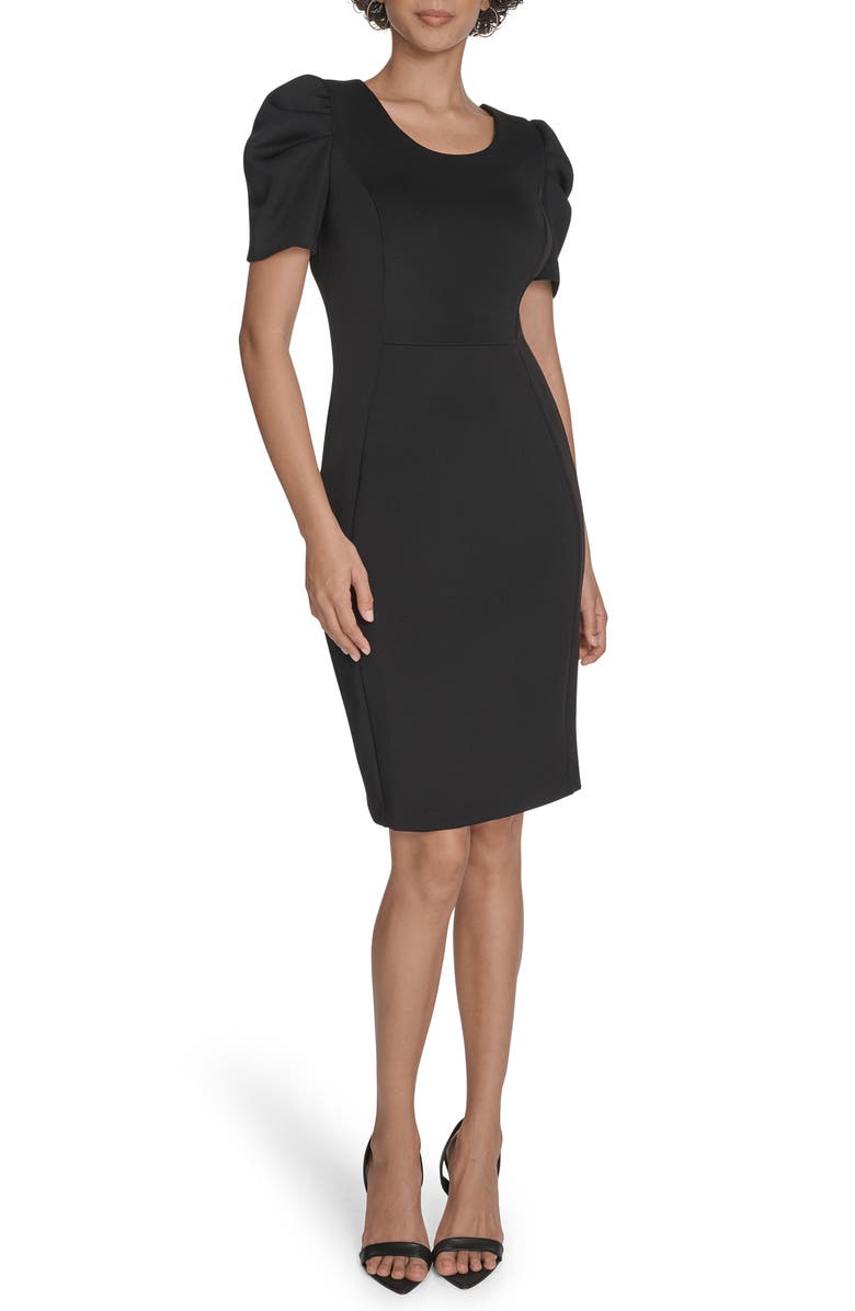 Calvin Klein Puff Sleeve Scuba Sheath Dress, Main, color, Black