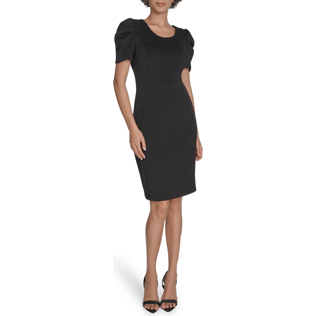 Calvin Klein Puff Sleeve Scuba Sheath Dress In Black