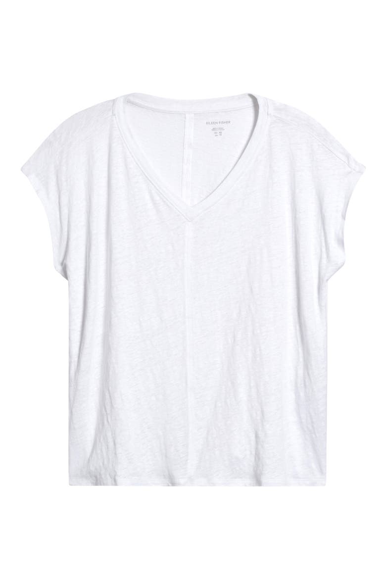Boxy V-Neck Organic Linen T-Shirt, Alternate, color, WHITE