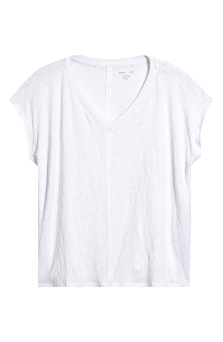 Eileen Fisher Boxy V-Neck Organic Linen T-Shirt, Alternate, color, White
