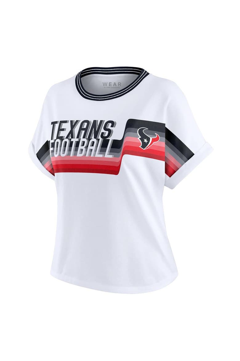 Women's WEAR by Erin Andrews White Houston Texans Cropped Center Stripe Dolman T-Shirt, Alternate, color, White