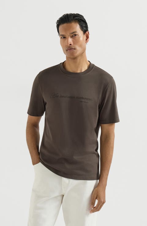 Cotton jersey crew-neck T-shirt with embroidery and print