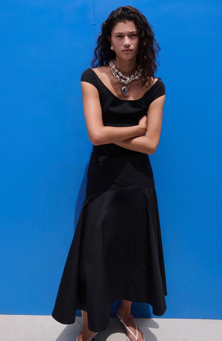 MANGO Stitching A-Line Maxi Skirt, Alternate, color, Black