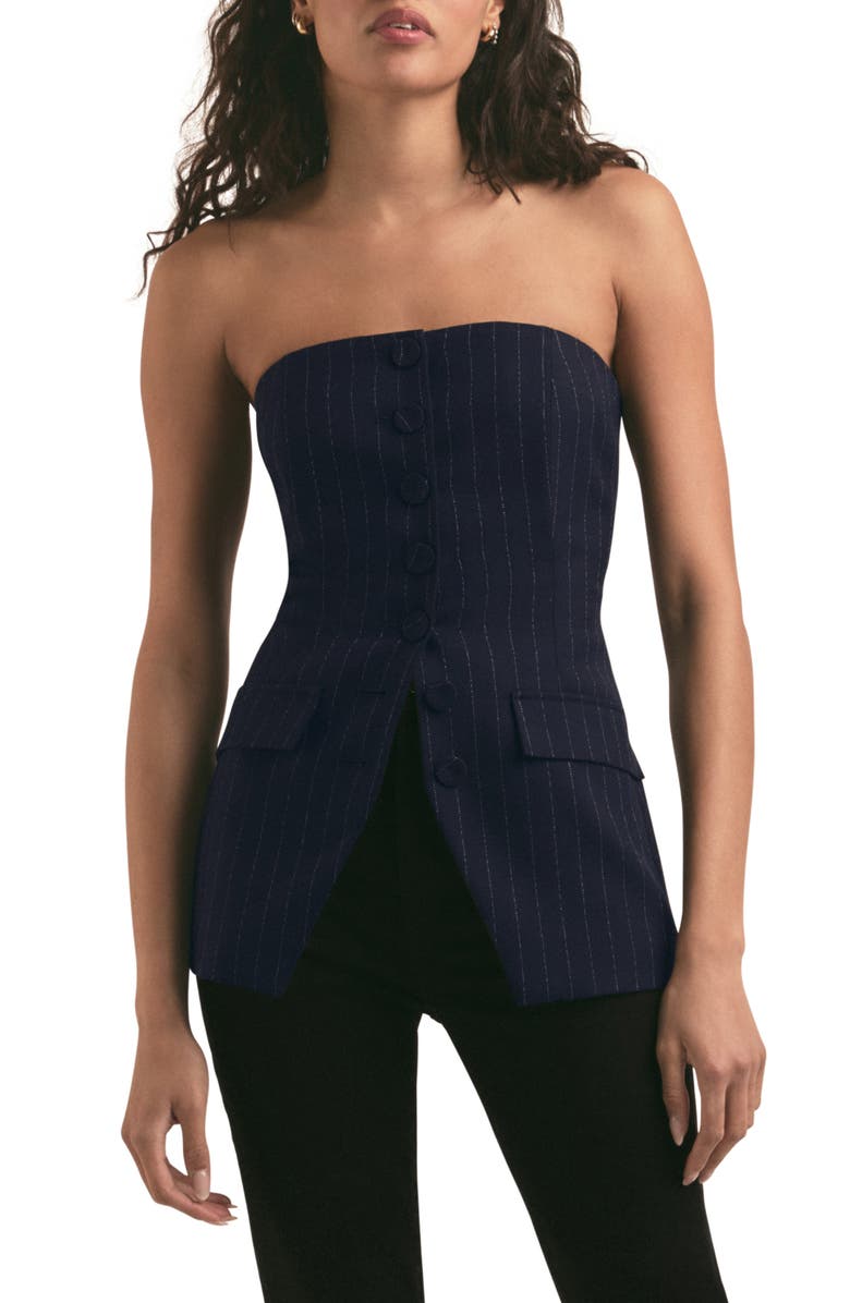 Favorite Daughter The Phoebe Pinstripe Bustier Top, Main, color, Navy Pinstripe