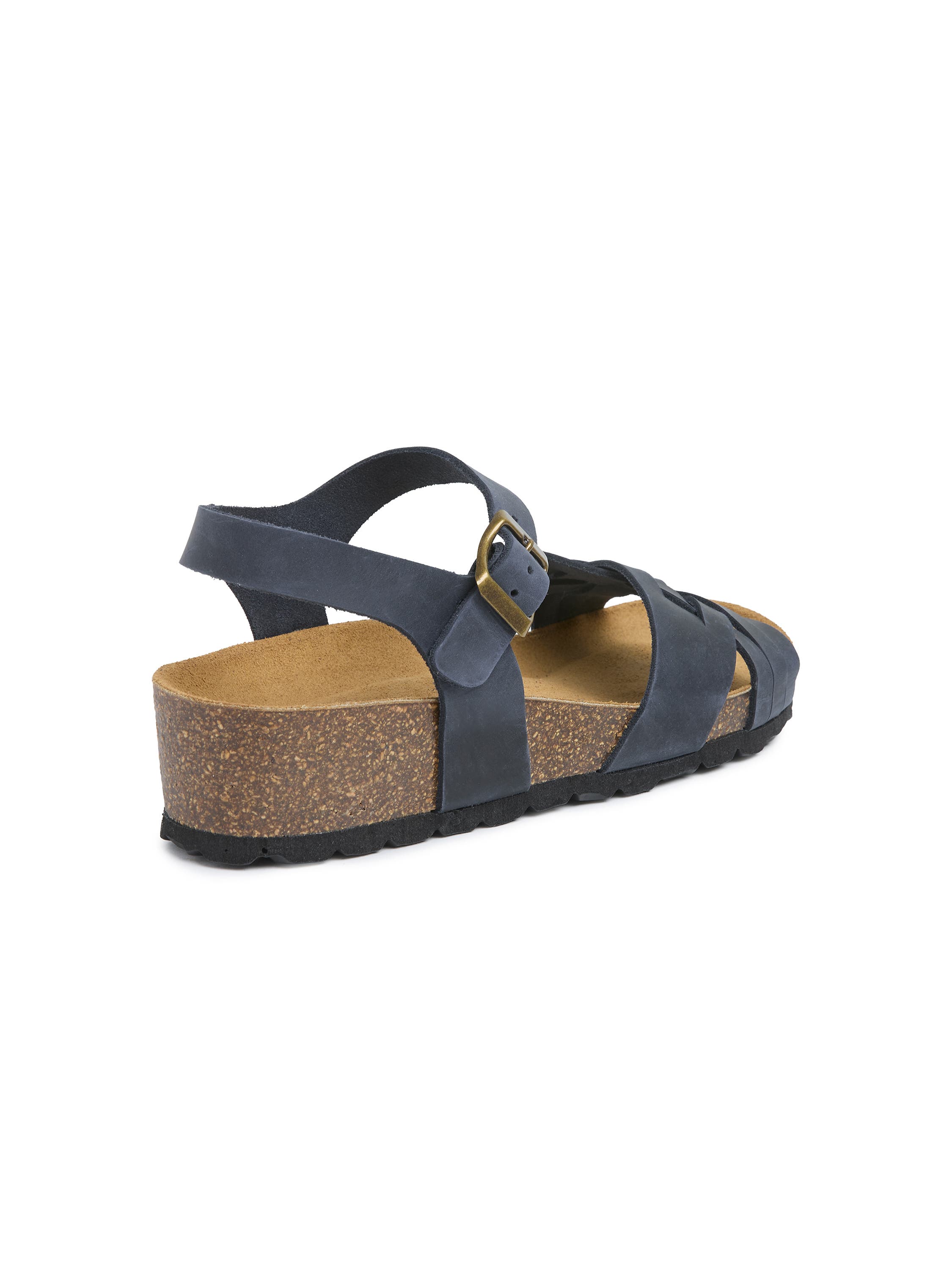 Celtic & Co. Woven Detail Low Wedge Leather Sandal, Alternate, color, Navy