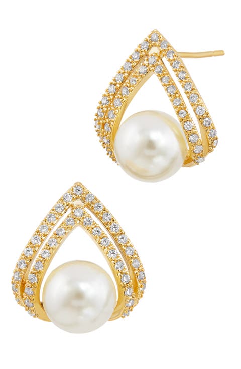 Cubic Zirconia & Faux Pearl Stud Earrings