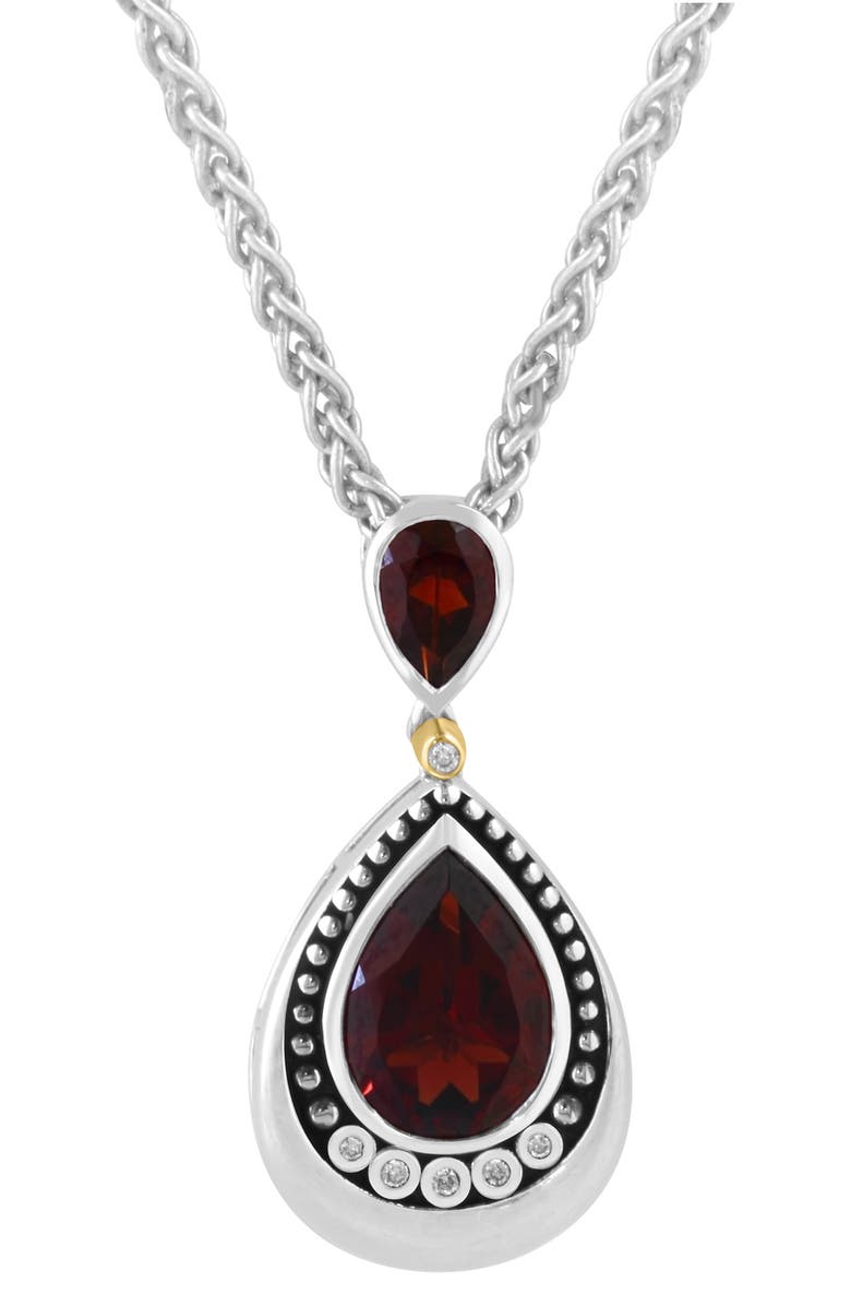 EFFY Garnet & Diamond Pendant Necklace - 0.01ct., Alternate, color, Red