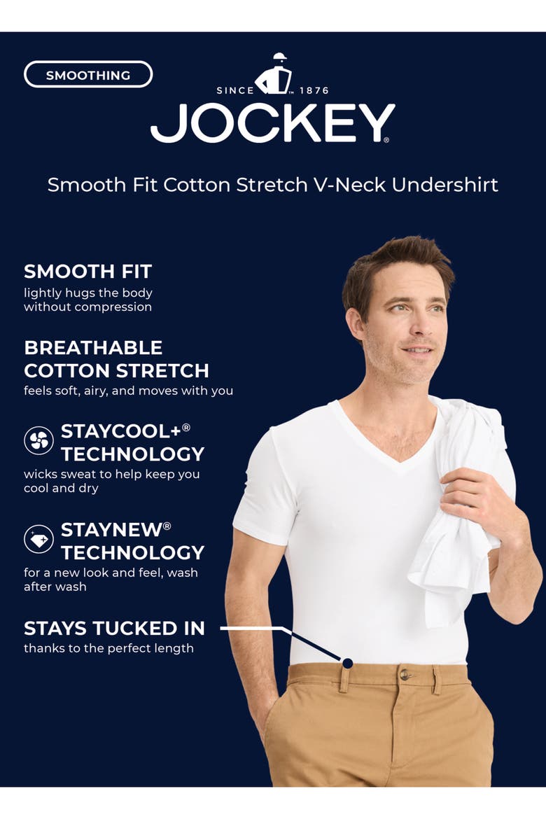 Men's Smooth Fit Cotton Stretch V-Neck Undershirt - 3 Pack, Alternate, color, Black