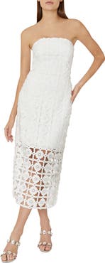 Milly Kait Strapless Tile Lace Midi Dress
