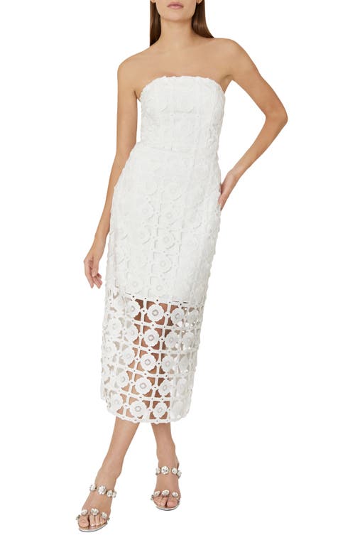Milly Kait Strapless Tiled Lace Midi Dress In White