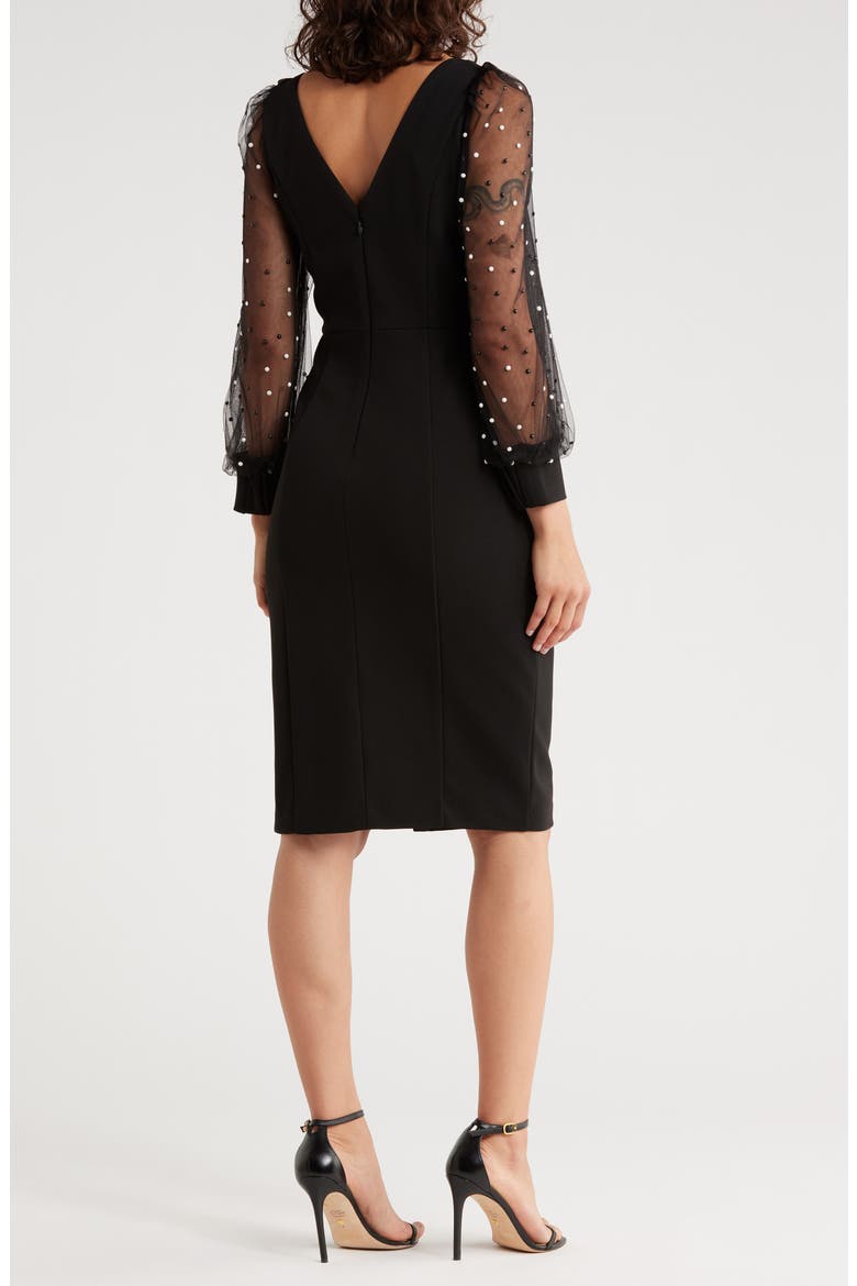 Beaded Long Sleeve Midi Sheath Dress, Alternate, color, BLACK
