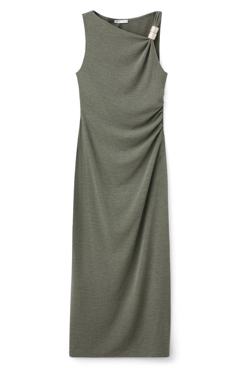 MANGO Ruched Sleeveless Midi Dress, Main, color, Green