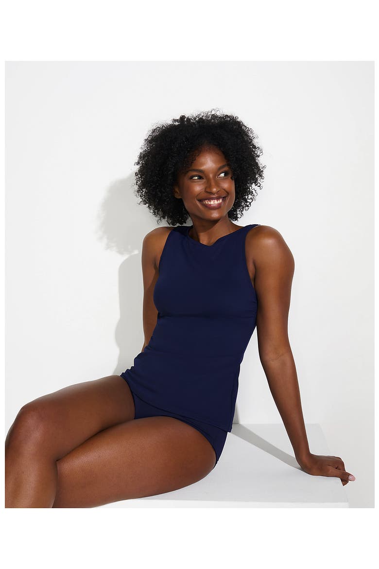 High Neck UPF 50 Modest Tankini Top Swimsuit, Alternate, color, Deep Sea Navy