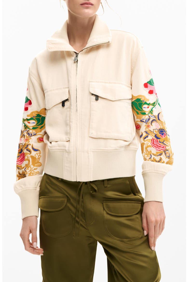 Embroidered Sleeve Detail Jacket, Main, color, LIGHT BEIGE