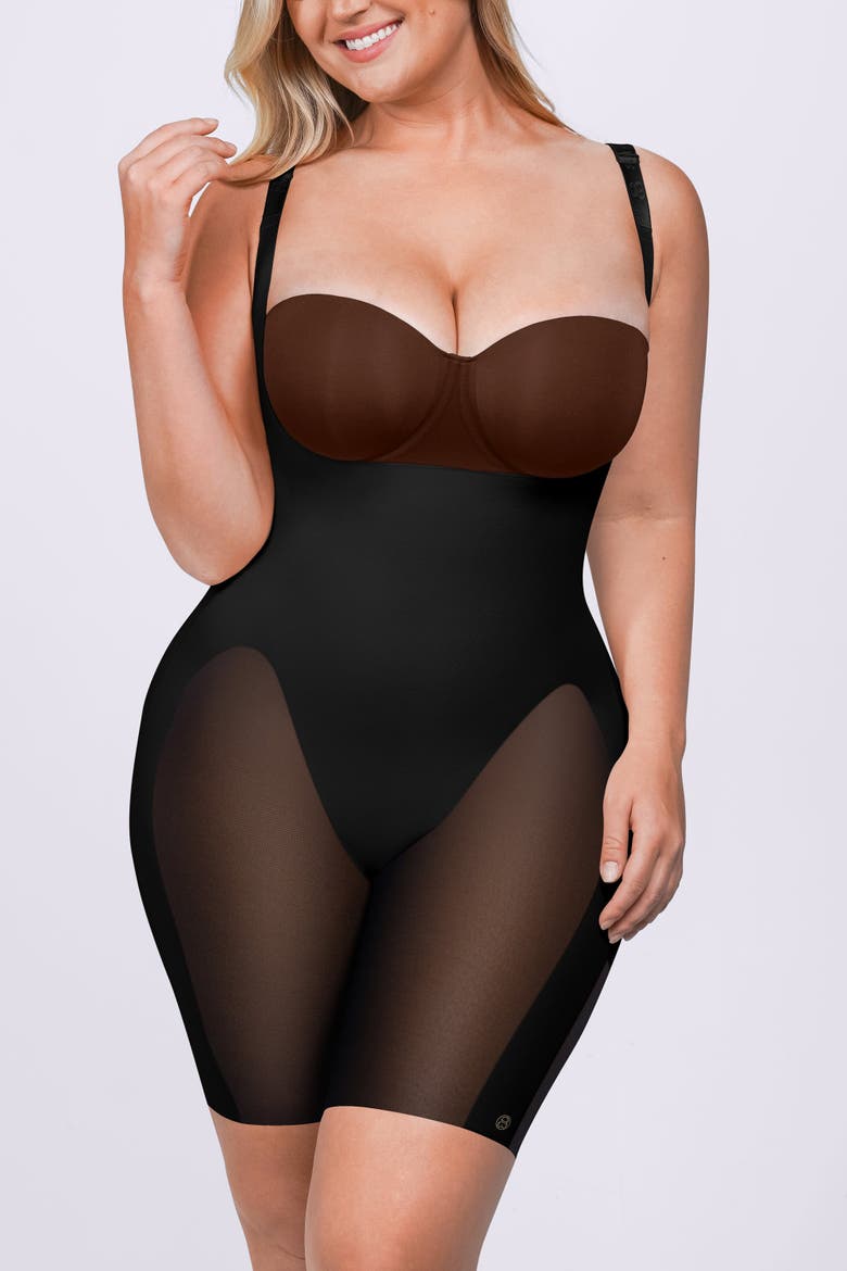 Open Bust Mid-Thigh Shapewear Bodysuit, Main, color, Black