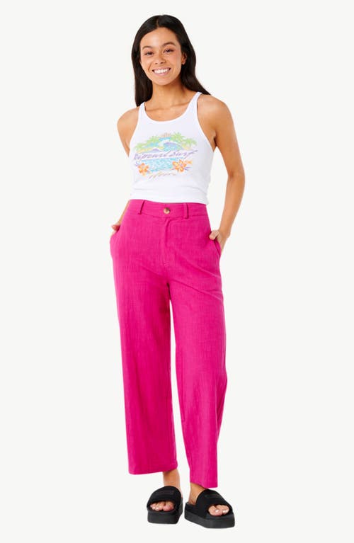 Rip Curl Vacation Crop Wide Leg Cotton Slub Pants In Fuchsia