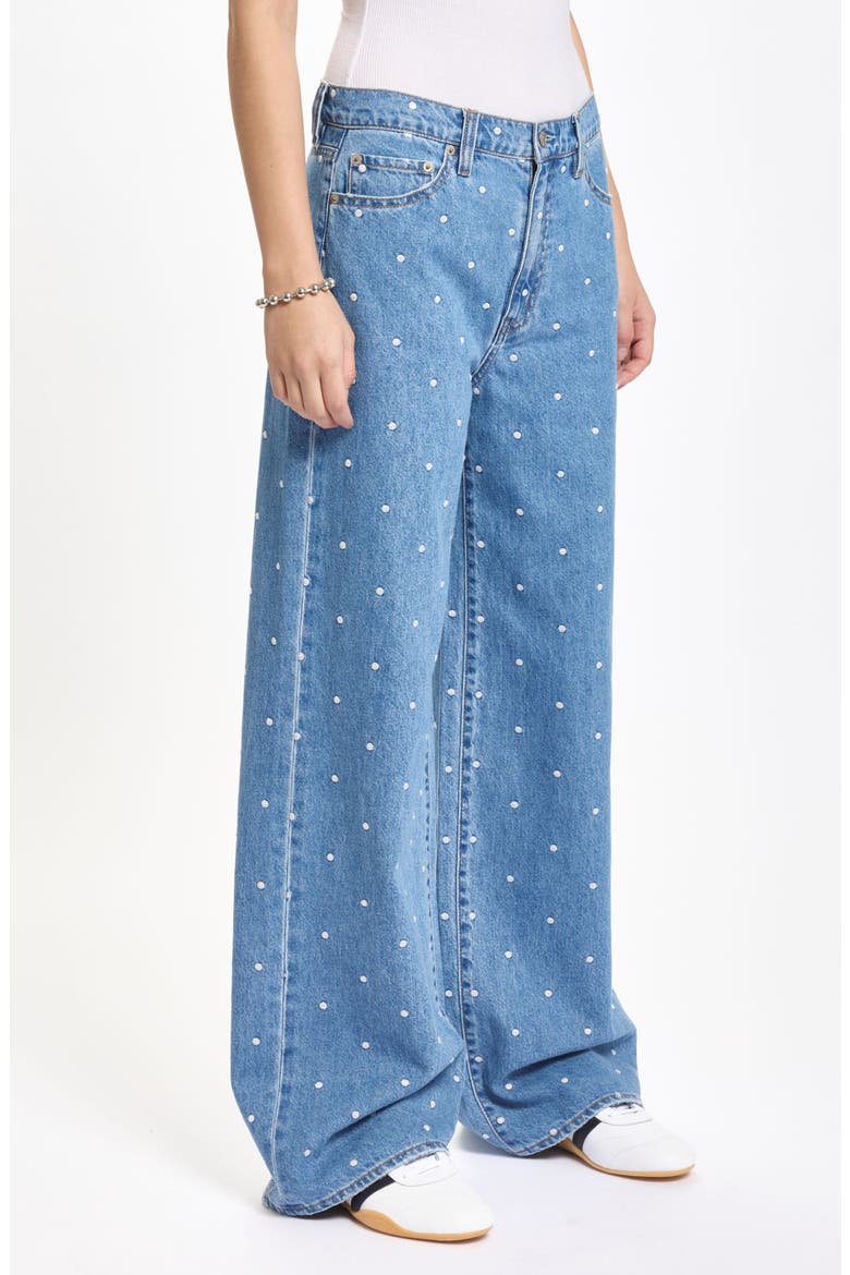 The Wanderer Polka Dot High Waist Wide Leg Jeans, Alternate, color, FULL CIRCLE