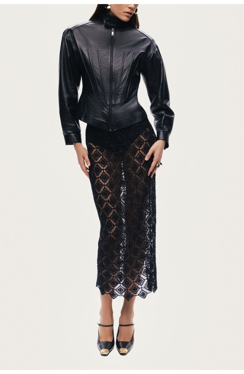 Nocturne Zip-Front Fitted Leather Jacket, Alternate, color, Black